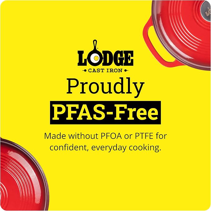 Lodge Essential Enamel Cast Iron Dutch Oven with Lid 7.5 Quart - Oven-Safe Enamel Cookware up to 500° F - Heat-Retaining Braising & Roasting Pot - Non-Toxic Cookware - Island Spice Red