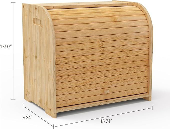 Bamboo Bread Box Roll Top for Kitchen Countertop Breadbox Storage | Roll Top Bread Box with Sliding Lid,Large Double Layer with Adjustable Middle Shelf