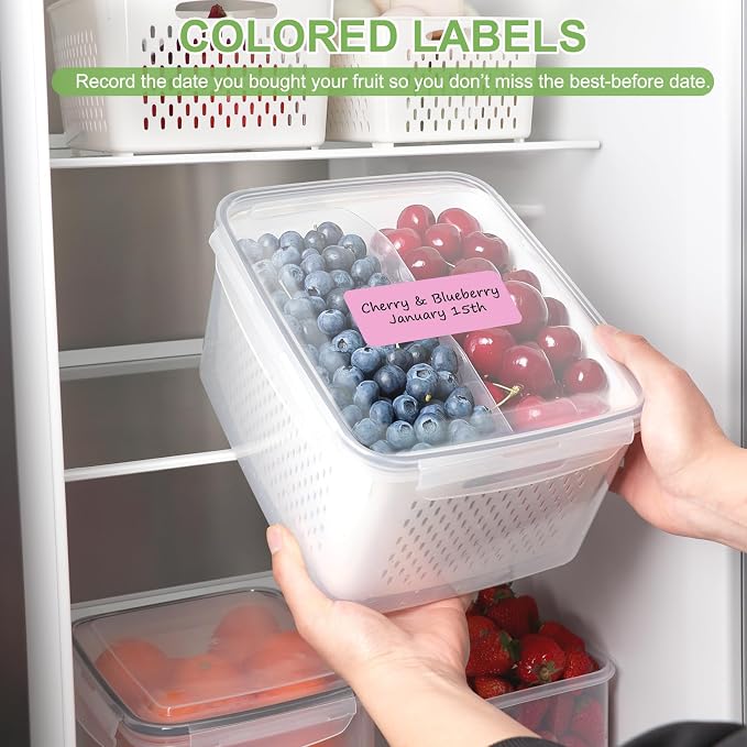 CAPHONT 12 Pack Fruit Storage Containers for Fridge with Removable Colander | 2-in-1 Organic Fruit Storage, 6 Size Clear Vegetable Storage Containers Set Keep Fruits, Vegetables, Meat Fresh Longer 