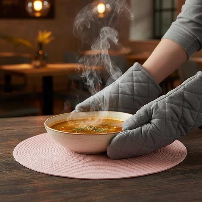Winknowl 15 Inch Round Braided Placemats Set of 4, Washable Cotton Polyester Table Mats, Heat Resistant Non-Slip Place Mats for Kitchen Dining Table Decor (Pink,4pcs)