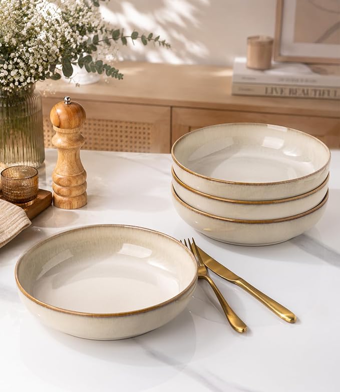GBhome 8.75'' Large Pasta Bowls, 38oz Stoneware Pasta Serving Bowls Set of 4