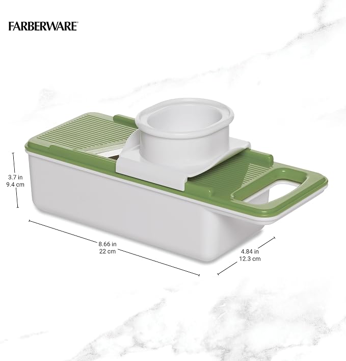 Farberware Pro Mandoline Slicer for Kitchen with Storage Case, 4 Color-Coded Blades, Fine and Coarse Julienne, Grater, Safety Food Holder, Dishwasher Safe