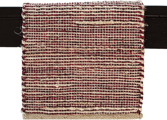 Natural Jute Table Runner 13x108 Inch – Vintage Boho Rustic Table Decor – Handwoven Long Table Runner in Natural Jute and Red – Farmhouse Dining or Console Table Accent