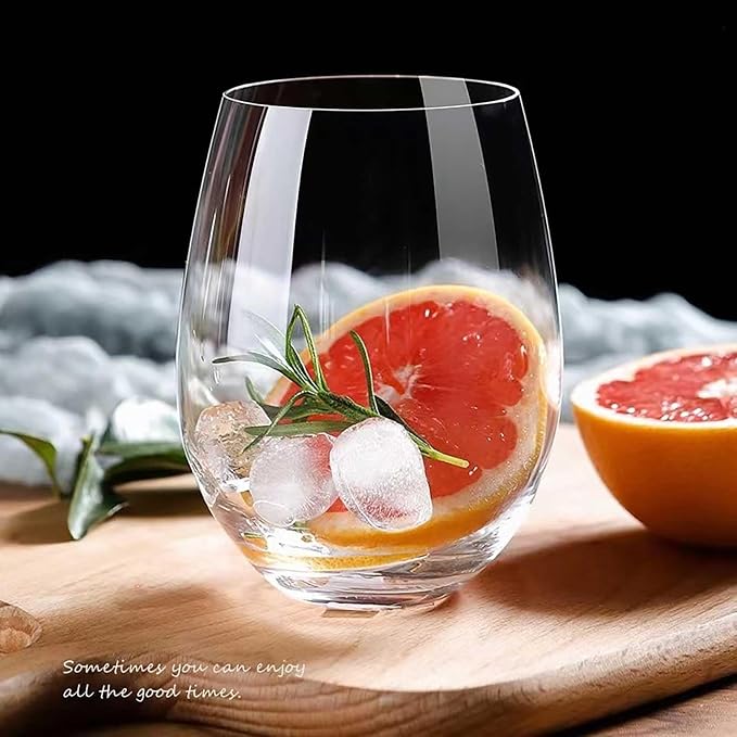Stemless Wine Glasses Set of 4-20 oz, Leadfree, Dishwasher-Safe, Perfect for Poolside, Outdoors, Camping, Evening Party, Birthdays, Shower, Housewarming Gift.(Clear)
