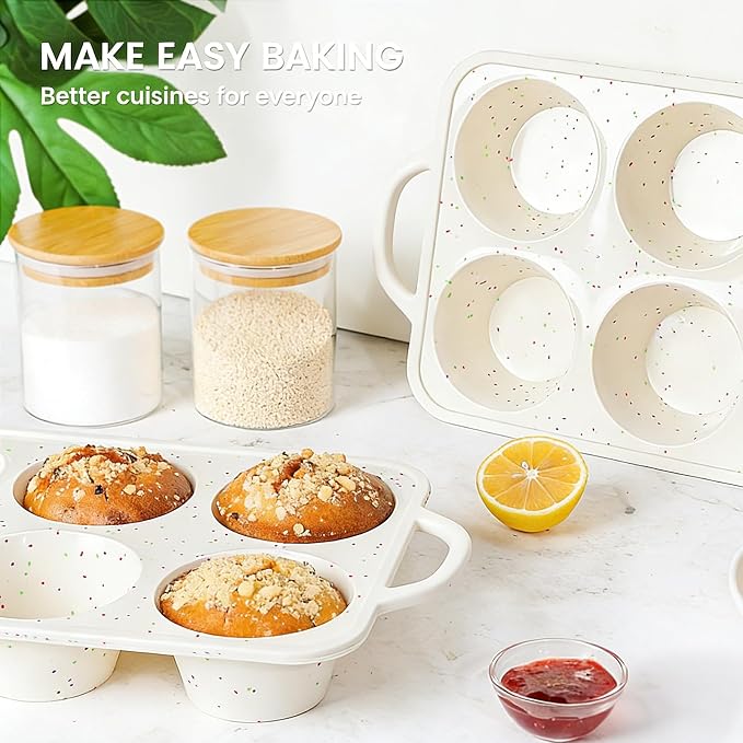 Vinino Jumbo Muffin Pan with Metal Reinforced Frame-1Pack, Large Silicone Cupcake Pan for Baking 6 Cup Jumbo Size, Silicone Muffin Tray, Cupcake Baking Pan Molds for Oven Dishwasher Safe-Cream