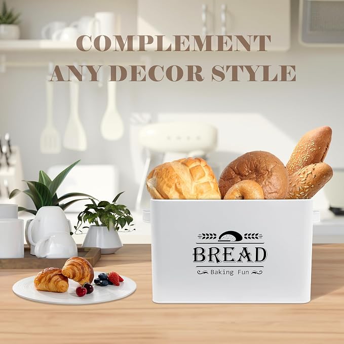 Jolitac Farmhouse Style Bread Box for Kitchen Countertop - Space-Saving Bread Storage Container with Wood Lid | Rustic Vintage Organizer for Small Kitchens & Countertop Gift (12.2”L x7.5”W x8”H)