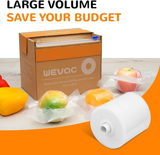 Wevac Vacuum Sealer Bags for Food, 6" x 150' Roll with Cutter Box, BPA Free | Commercial Grade, Heavy Duty, Freezer Safe, Sous Vide, Storage, Meal Prep, Cut-to-Size, Compatible with FoodSaver Sealers