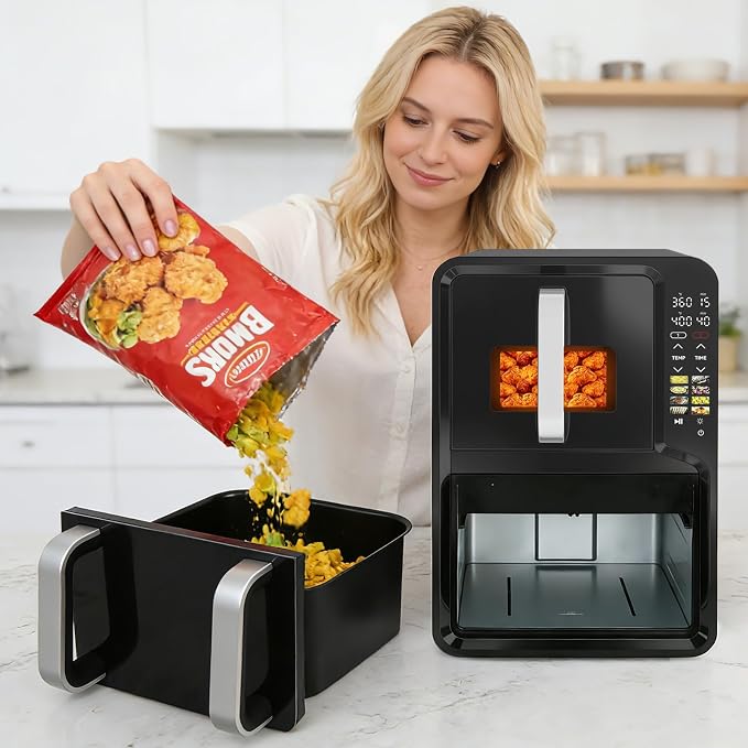 12QT Double Air Fryer with 2 Stacked Racks, Dual Basket Air Fryers | Feeds Up to 10 People, 8-in-1 Presets with Digital Touchscreen to Free DIY, Compact Design, Easy to Clean, Black