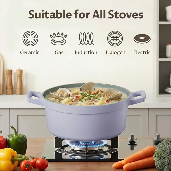 BEZIA 5.7 QT Lightweight Ceramic Nonstick Dutch Oven with Lid, Stock Pot | Versatile Cooking Pot for Soup, Family Stew & Braising, Oven Safe Casserole, Induction Ready, Easy to Clean, for 3-5 People