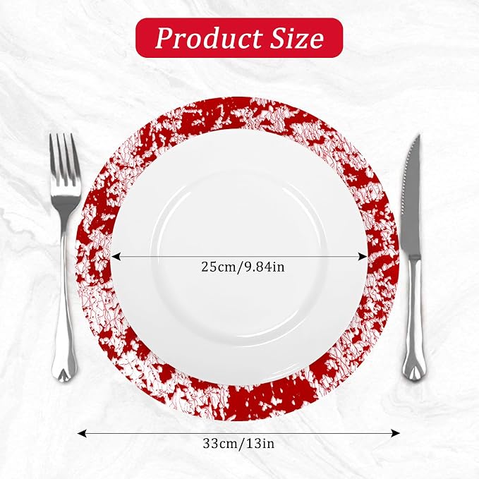 comfoyar Disposable Red Placemats Set of 50, Metallic Round 13 Inch Foil Mesh Pressed Doilies Place Mats, Table Mats for Dining Party Weddings Birthday Holiday Kitchen Home, Tableware Decoration