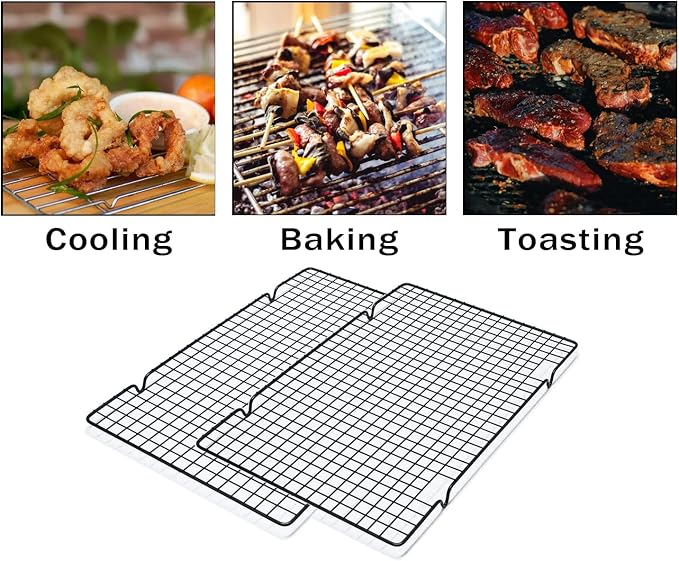 2 Pack Cooling Rack for Baking Cooking, 16" * 10" Squares Wire Racks | Small, Squares Grids, Oven Safe Cookie Cooling Rack, Roasting, Grilling, Drying