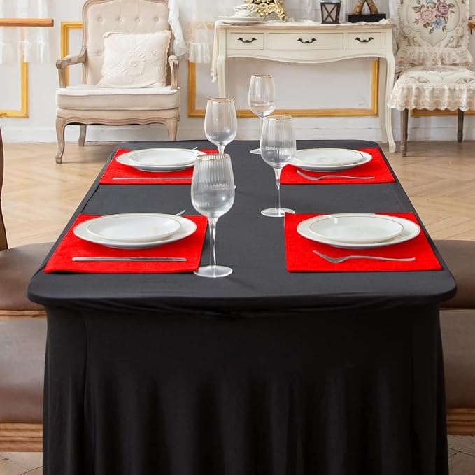 Cloth Placemats Set of 8, Linen Type Fabric Placemats Machine Washable Heat Resistant Placemats Wrinkle Free Thick Polyester Kitchen Place Mats for Dining Table (Red)