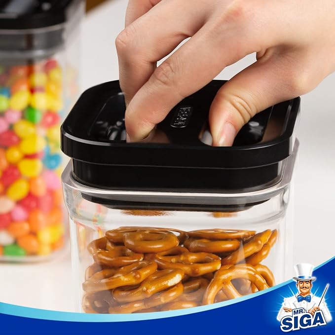 MR.SIGA 4 Pack Airtight Food Storage Container Set for Pantry Organization | One-handed leak proof lids, BPA Free, stackable and space saving, 1.0 L( 33.8 oz), Medium, black