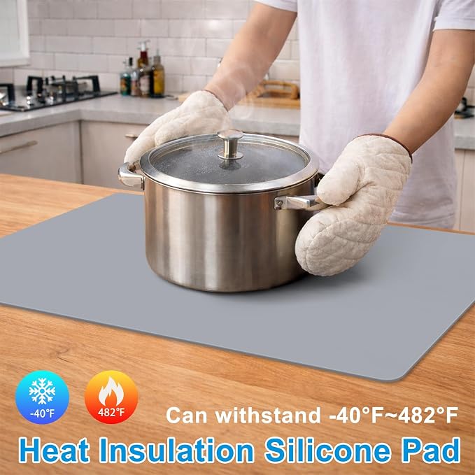 Silicone Mat for Kitchen Counter, 27.5" x 16.5" x 0.08", Dark Gray | Heat Resistant, Nonslip, Multipurpose Countertop Protector, Shipped Rolled Up