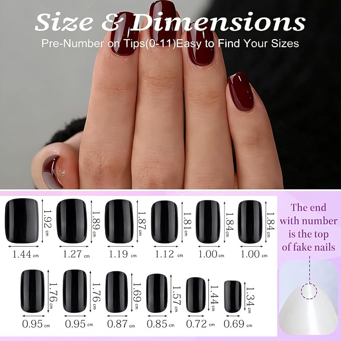Burgundy Press on Nails Short Square, Dark Red Fake Nails | Short Square Fake Nails,Apply Protective UV coating, Salon Quality Nails in 12 Sizes - 24 Nail Kit with Glue