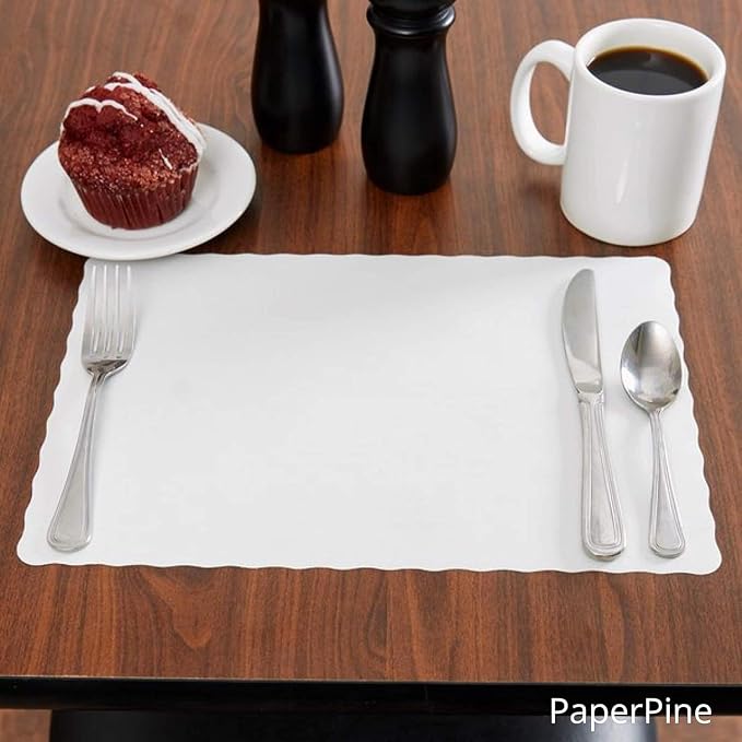 Disposable Paper Placemats – Premium, 100 Pack of White Scalloped Edge Placemats, Perfect Size 10x 14