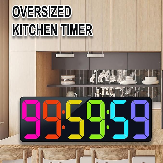 17.2" Bluetooth Digital Wall Clock with Seconds, Large Countdown Timer for Classroom Home Gym Kitchen Office, Alarm Clock with Remote Control, 4 Dimmable Brightness, Auto DST (RGB)