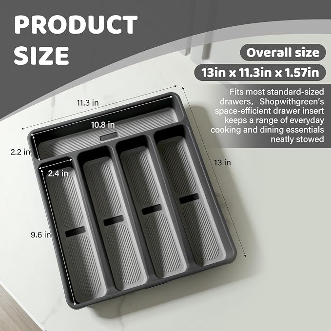 5-Compartment Silverware Organizer Tray with Icons for Kitchen Drawer | Non-slip TPR Linings,5-Compartment,High-quality Plastic,Fits Well In Standard Drawers,With Cutlery Icons