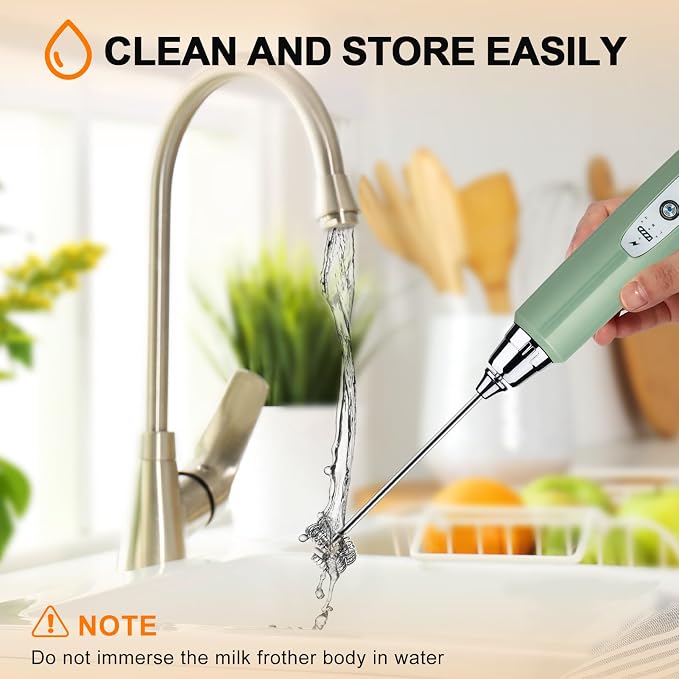 YUSWKO Handheld Milk Frother Wand for Coffee, Rechargeable Electric Whisk with 3 Heads 3 Speeds Drink Mixer Coffee Frother For Latte, Cappuccino, Hot Chocolate, Egg, Granite with Holder