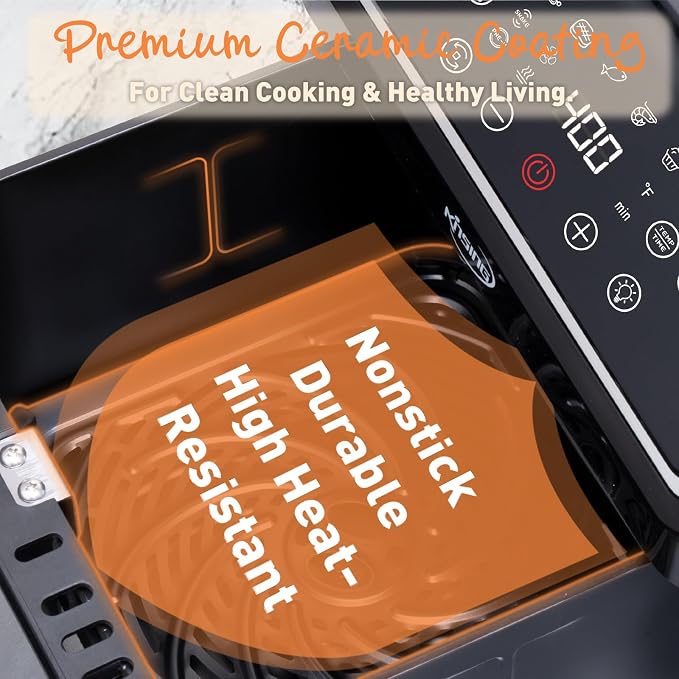 9.0 QT Air Fryer with Visible Window & Rotisserie Chicken Rack, Large Digital Touchscreen, Precise Temperature Control, Shake Reminder, Easy to Clean Family Air Fryer Oven