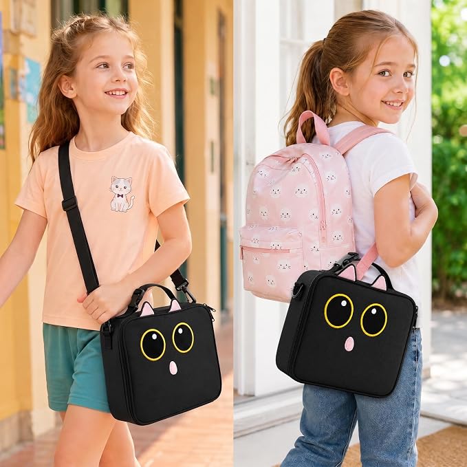 Insulated Lunch Bag lonchera for Teen Girl Boy Kid Bento Box Reusable Large Capacity Portable Waterproof Leakproof with Name Tag to School Office Picnic Travel (1PCS Lunch Bag) (Black)