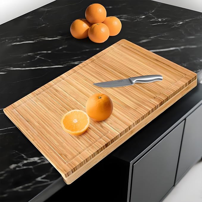 Premium Bamboo Cutting Board with Juice Groove - Extra Large 22x15 Inch Chopping Block for Kitchen - Natural Wood Cutting Surface for Meat, Vegetables and Food Preparation | Extra Large 22x15 Inch Chopping Block for Kitchen - Natural Wood Cutting Surfa...