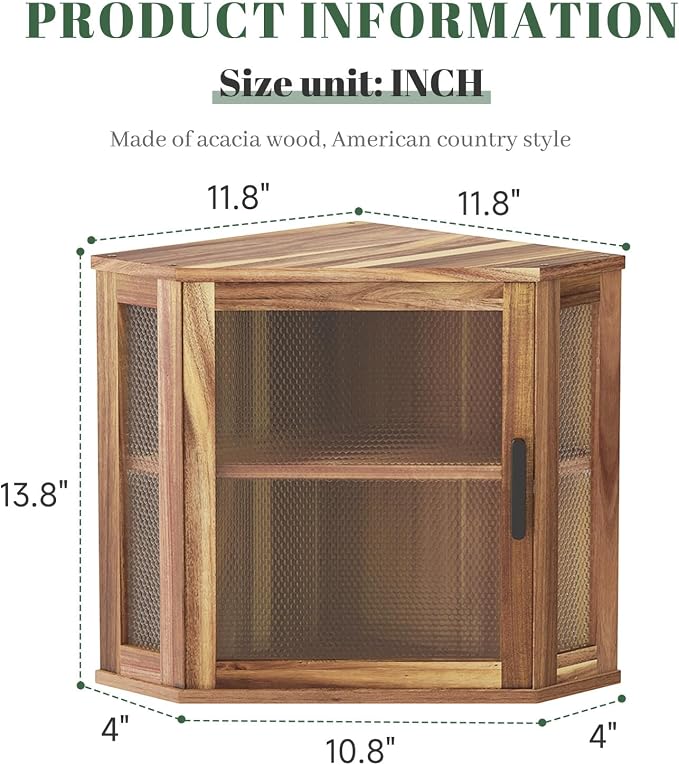 STDDRE Corner Bread Box for Kitchen Countertop 2-Tier Acacia Wood Kitchen Countertop Bread Storage Large Capacity Farmhouse Bread Box with Window Bread Holder Corner Food Organizer (Medium)