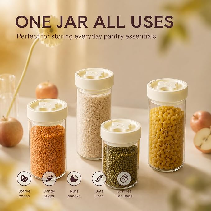 33 oz Glass Canning and Storage Containers Jar with Airtight Lids | Twist Seal Jar with Silicone Ring, Wide mouth Suitable for Pickling, Meal Prep, Coffee Beans, Candy, Dry Pantry Goods