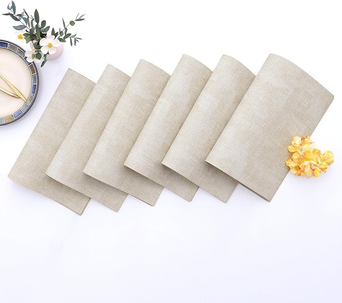Homaxy PU Faux Leather Placemats for Dining Table, Set of 12, Beige | Waterproof Wipeable Washable Table Mats, Easy to Clean Anti-Slip Place Mats, 11.8" x 17"
