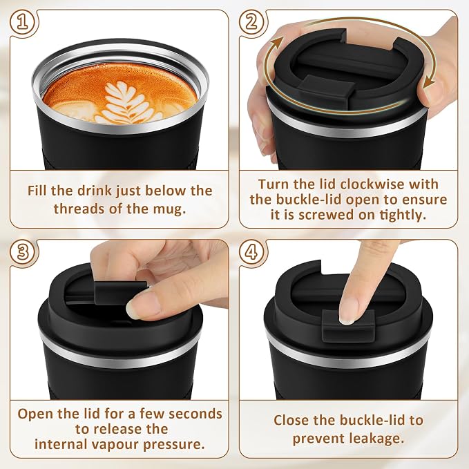 KETIEE Travel Mug 12oz, Vacuum Insulated Coffee Mug with Leakproof Lid, Travel Coffee Tumbler Stainless Steel Double Walled Reusable Coffee Cup for Hot and Iced Water (Black)