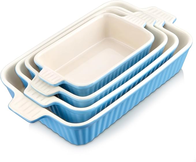 MALACASA Casserole Dishes for Oven, Ceramic Bakeware Set of 4, Blue | Deep Lasagna Pans for Versatile Use, Durable Bakeware for Roasting Vegetable, Gift Set, Dishwasher Safe(9.4/11.1/12.2/14.7")