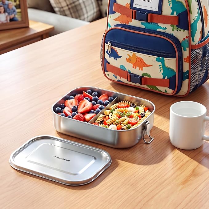 G.a HOMEFAVOR Stainless Steel Bento Lunch Box, 2-Compartment, 1200 ml/40 oz | Leak-Proof, Dishwasher Safe, BPA-Free, with Lock Clips, Meal Prep, Large Food Container, for Adults