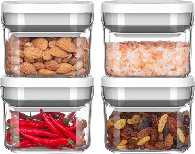 MR.SIGA 4 Pack Airtight Food Storage Container Set, BPA Free, Stackable | One-handed kitchen canister storage containers for dry goods and pantry organization, 360 ml (12.2 oz), small, white