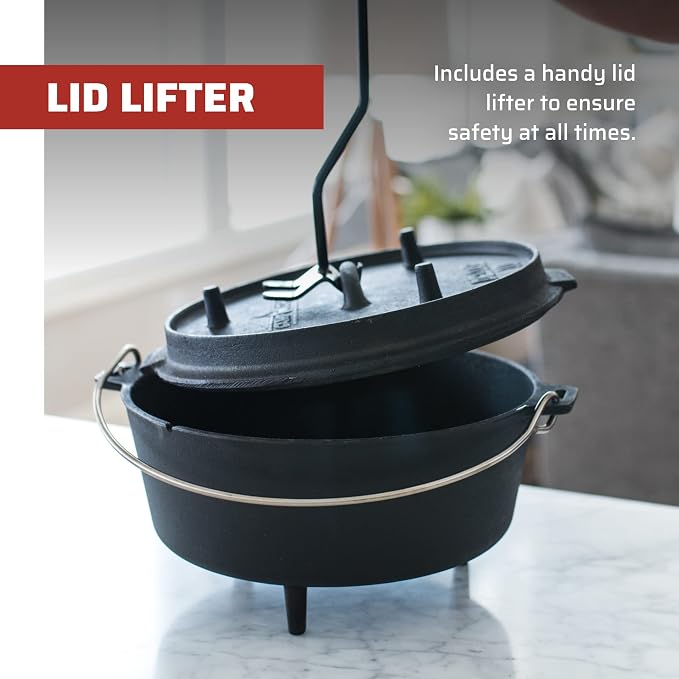 Camp Chef DO10-6 Quart Dutch Oven Pre-Seasoned Cast Iron with Lift Tool and Lid