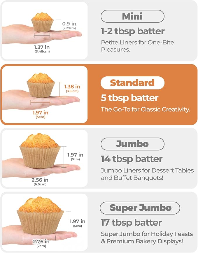 Bake Choice 200pcs Standard Cupcake Liners for Baking, Brown Muffin Liners | Food-grade cupcake wrappers, greaseproof parchment paper for Christmas decorations