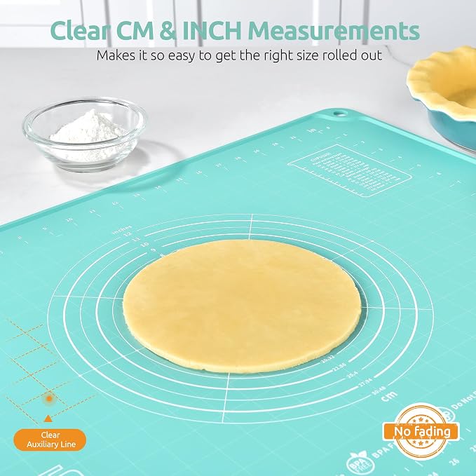 U-Taste Silicone Pastry Mat, Dough Rolling Baking Sheet, 28"x20", Aqua Sky | Food-Grade Liquid Silicone, Non-Stick Non-Slip, Baking Supplies for Pizza Cookie Pie Crust, Clear Measurement & Raised Edges