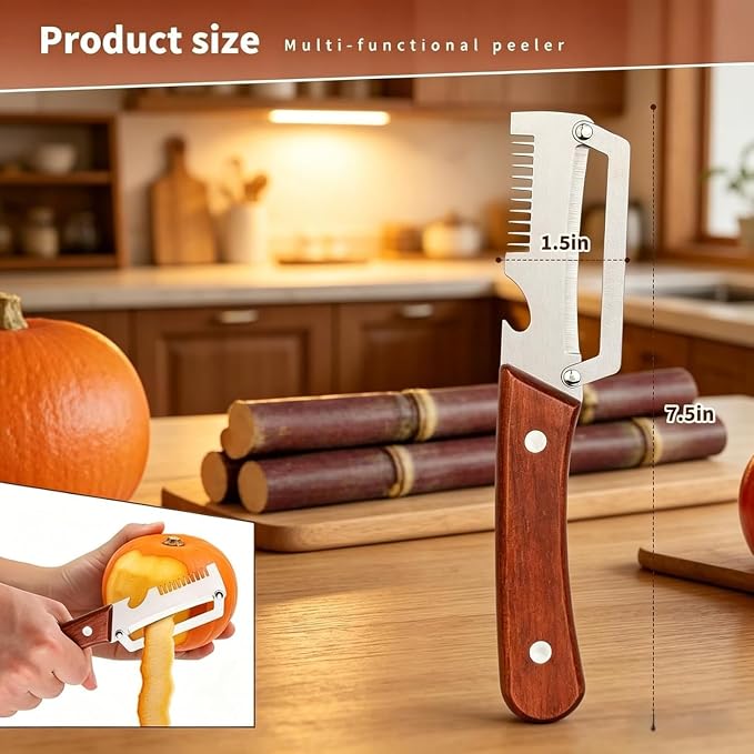 2026 Upgrade Multi-Functional Vegetable Peeler, 3 in 1 Multi Functional Wooden Handle Peeler and Bottle Opener, Kitchen Gadgets Tool for Fruit Pumpkin Peeling Potato Carrot Veggie Peeler (2)