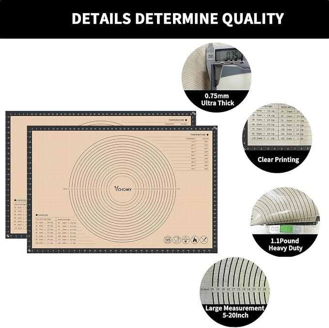 Extra Large Silicone Pastry Mat for Counter Rolling Dough,36x24 Inch,0.75mm Thick,Non Slip Silicone Baking Mat with Measurement(36 x 24 In,Grey)