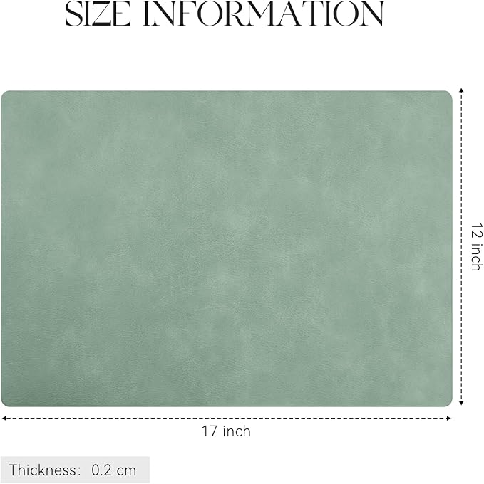MOSAYT Vinyl Placemats Set of 4-12 X 17 Inch - Faux Leather 100% Waterproof Oil-Proof Wipeable PU Place Mats, Heat Resistant Reversible Table Mats for Kitchen, Dining, Outdoor, Green
