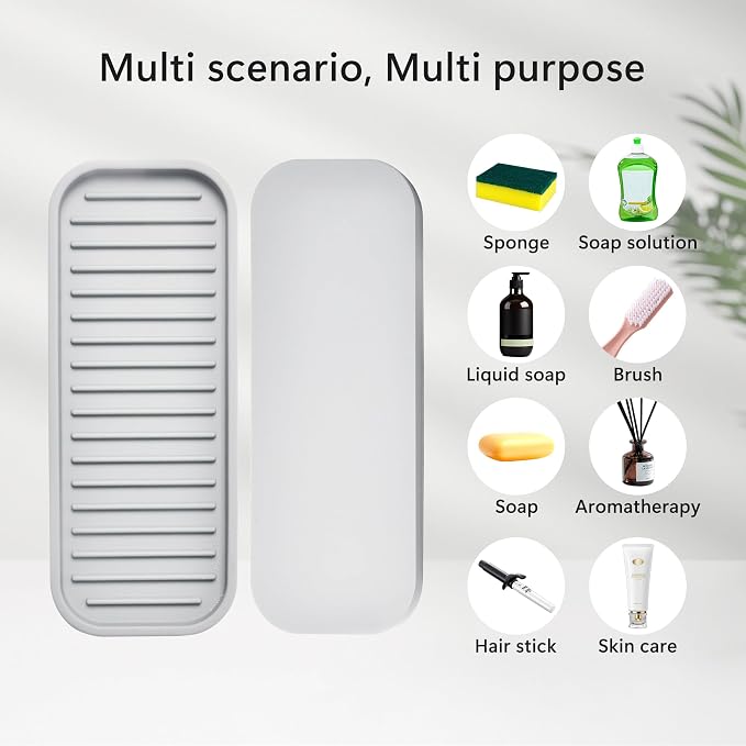 Silicone Sponge Holder for Kitchen Sink - Soap Tray 2 Pack White | Kitchen soap tray, sponge tray, sink organizer, dish caddy; soap holder, soap dispenser, scrubber, spoon holder, accessories