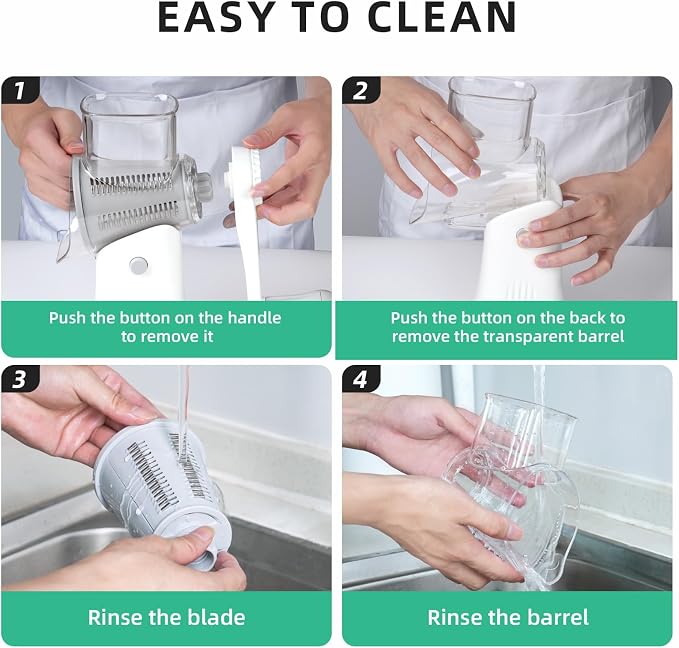 Rotary Cheese Grater Hand Crank with Reinforced Suction & 5 Blade | Strong Suction Base Stays Firm, 5 Interchangeable Blades, Great for Vegetables & Nuts, Mandoline Slicer for Kitchen, White