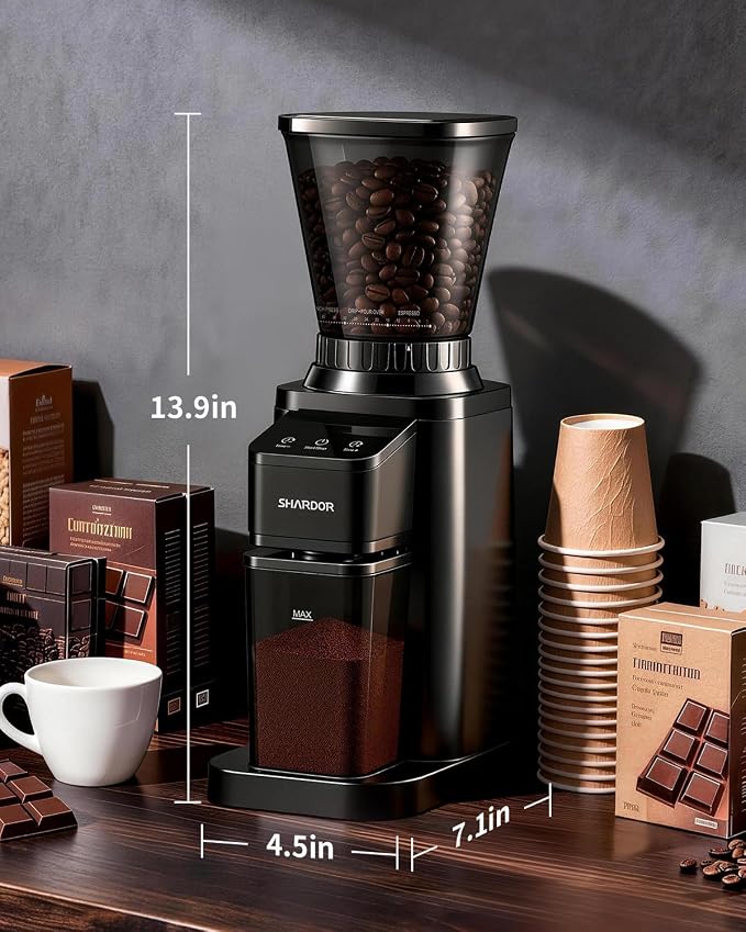 SHARDOR Professional Conical Burr Coffee Grinder, Coffee Bean Grinder with 48 Grind Settings for Espresso, Drip & French Press, Upgraded Anti-Static Technology, Precision Timer, Black | Electric Grinding for Home Use, LCD Touchscreen, Precision Timer, ...