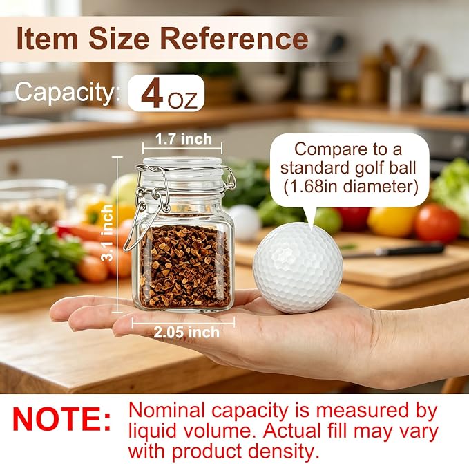 HINGWAH 12 Pack 4 oz Glass Spice Jars with Airtight Lids, Small Glass Herb Jars with Wire Clamp Lids for Seasoning Storage, Spices, Herbs, Gifts Includes Labels, Funnel, Twine, Tags & Brush