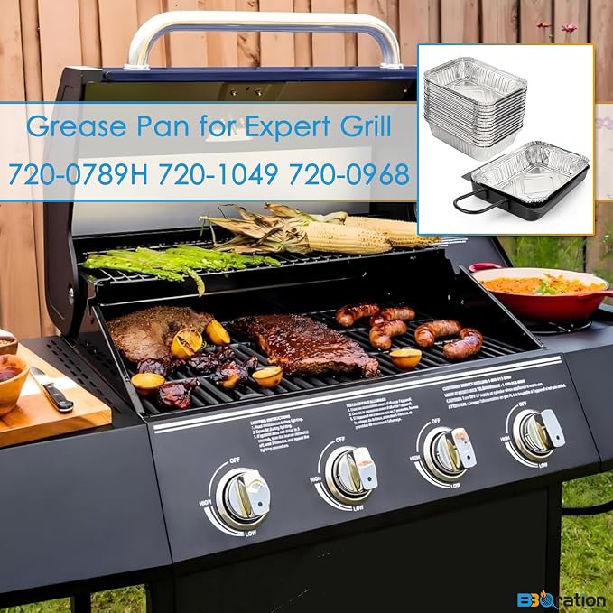 Grease Pan for Expert Grill 720-0789H 720-1049 720-0968 | Drip Pan with 15-Pack Aluminum Drip Liner for Expert Grill Parts 720-0789H Expert Grill Grease Tray 720-1049