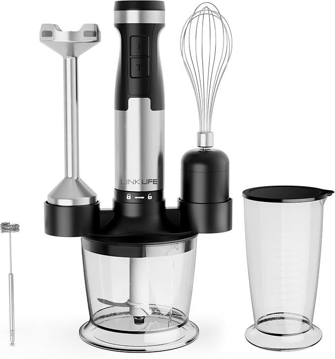 1200W Immersion Blender Handheld, 5-in-1 Variable Speed | Hand Blender Stick with Whisk Chopper Milk Frother Mixing Cup and Storage Rack for Kitchen Soup, Purees and Smoothies