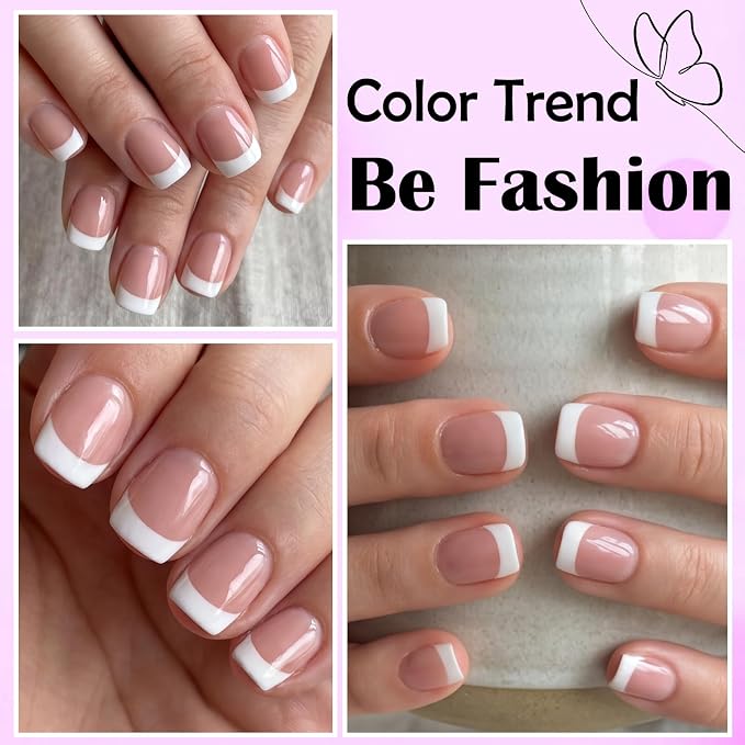 240pc White French Tip Press on Nails Short Square Acrylic Nail, Coffee Press ons Fake Nails with Glue & Tabs, 12 Sizes Glue on Nail Short Press-on Nail Square Artificial Stick on Nails for Women