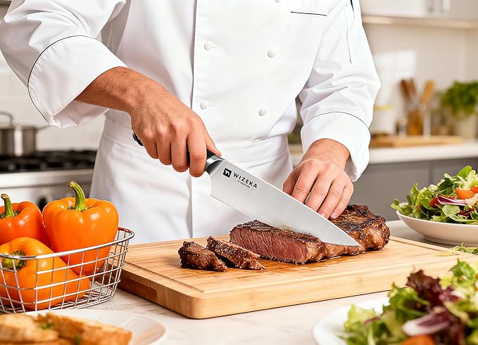 15PCS Kitchen Knife Set with Wooden Block, Razor Sharp, Crown Black | High Carbon Stainless Steel, Professional Performance, Ergonomic Handle, Versatile Daily Kitchen Helper, Ideal Gift Option