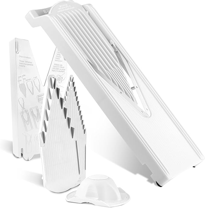 Börner Mandoline Slicer V3 (Starter Set) • V-Slicer for 5 Cutting Styles with Fruit Holder • Adjustable Vegetable Slicer for Vegetables & Fruits • Stainless Steel V-Blade • Color: White