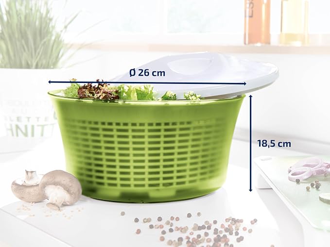 Leifheit Comfortline Signature Salad Spinner β Ergonomic Left/Right-Handed Spin, Non-Slip Base, Fast Gentle Drying, Multi-Use Bowl for Serving, Durable Hygienic White Plastic Design