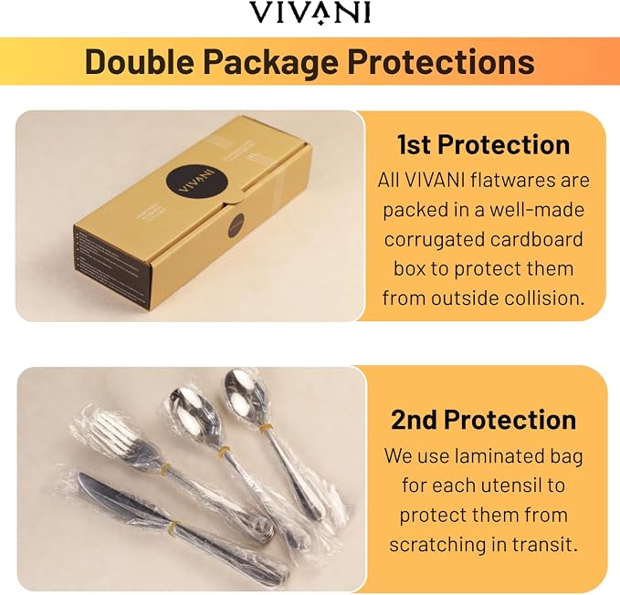 VIVANI 60-Piece Silverware Set for 12, Stainless Steel Flatware Set | Dishwasher Safe Cutlery Set, Ergonomic Handle, Rust Resistant for Large Gathering, Restaurant, Dinner Party, Housewarming